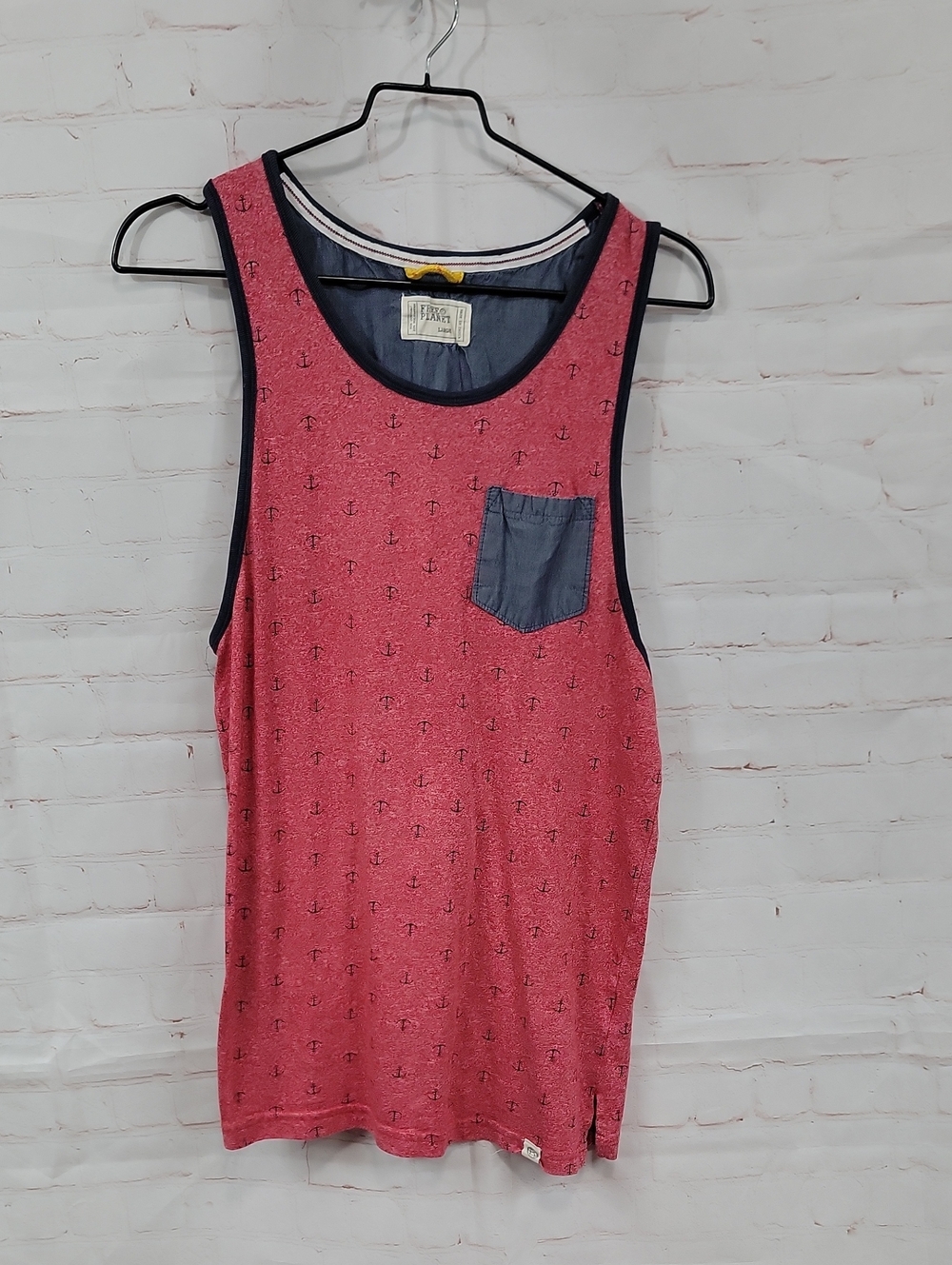 Free Planet Blue Chambray-Lined Tank with Navy Trim